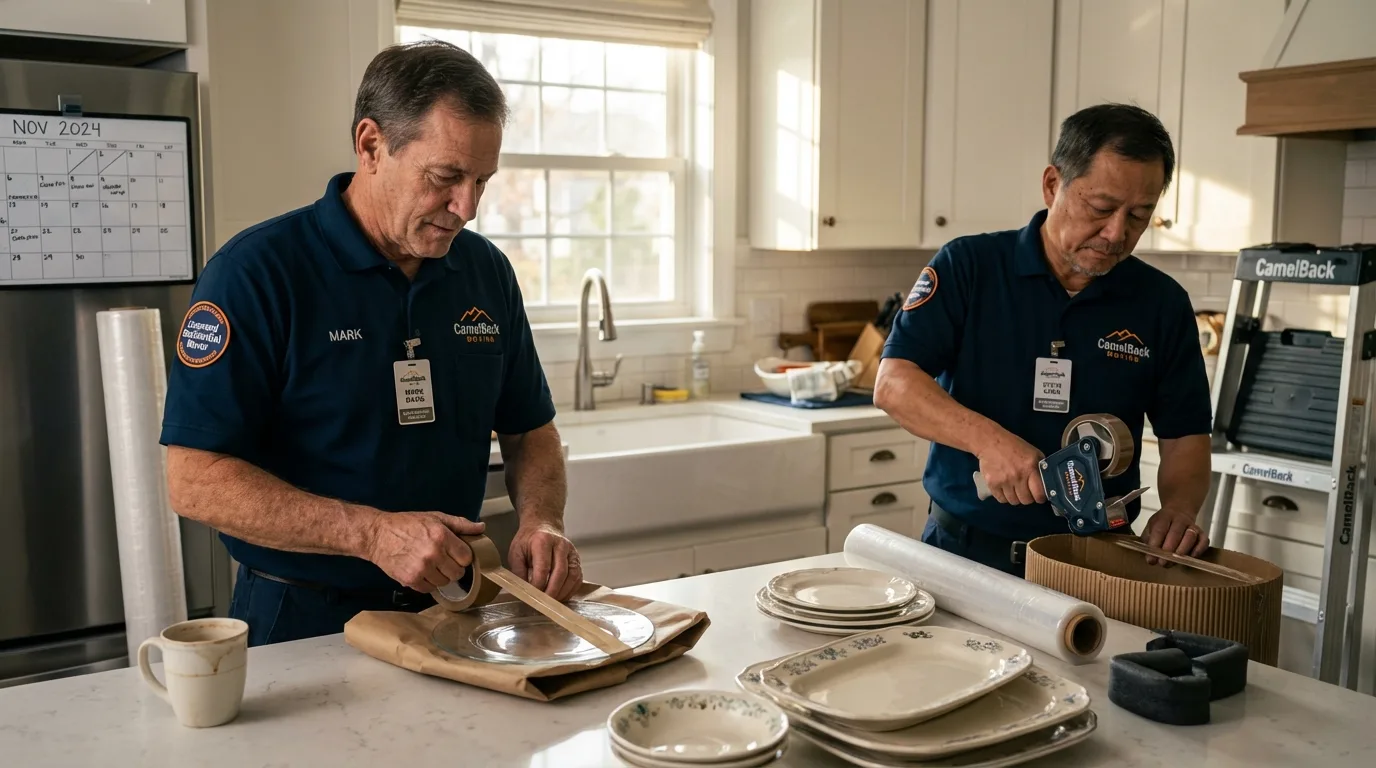 Professional crew packing kitchen dishware in Sellersville, PA